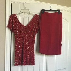 Red sequin shirt with matching pants set